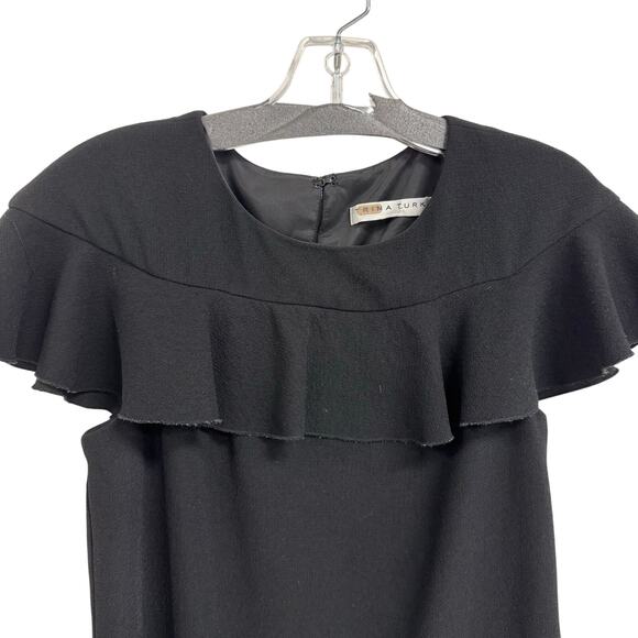 Trina Turk Short Draped Sleeve Black Shift Midi Dress Womens Small - Picture 4 of 7